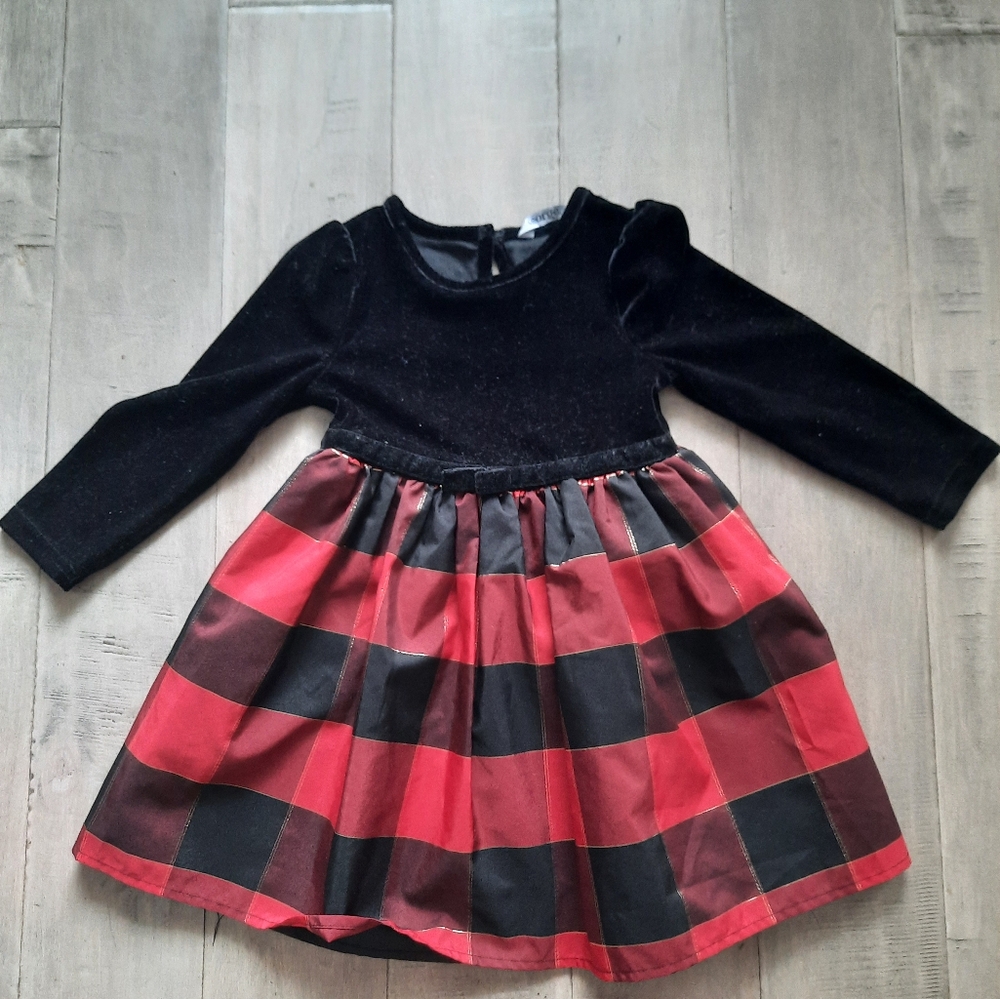 👑 George Casual Red and Black Long Sleeve Dress